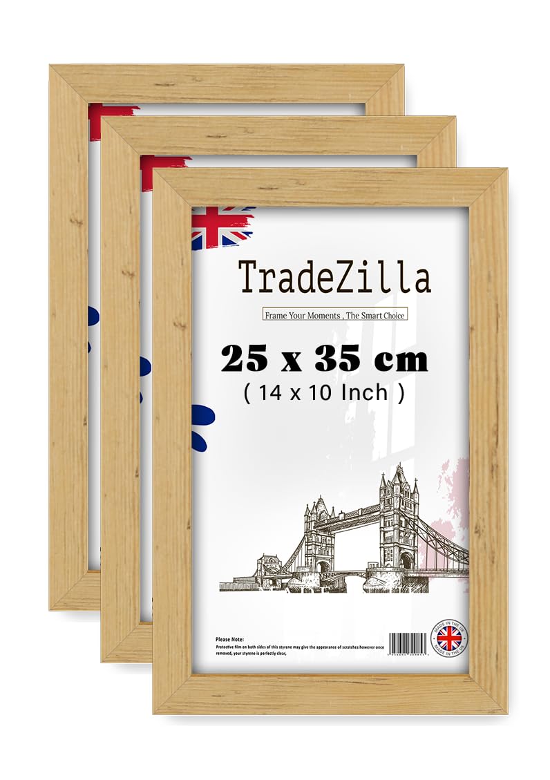 TradeZilla ® pack of 3 (25 x 35 CM) Frame 250 x 350 mm MDF Wood Frames 35 x 25 cm - 14 x 10 Inch Photo Frames - 0' 10" x 1' 2" Suitable for Decorating [ Pine ]