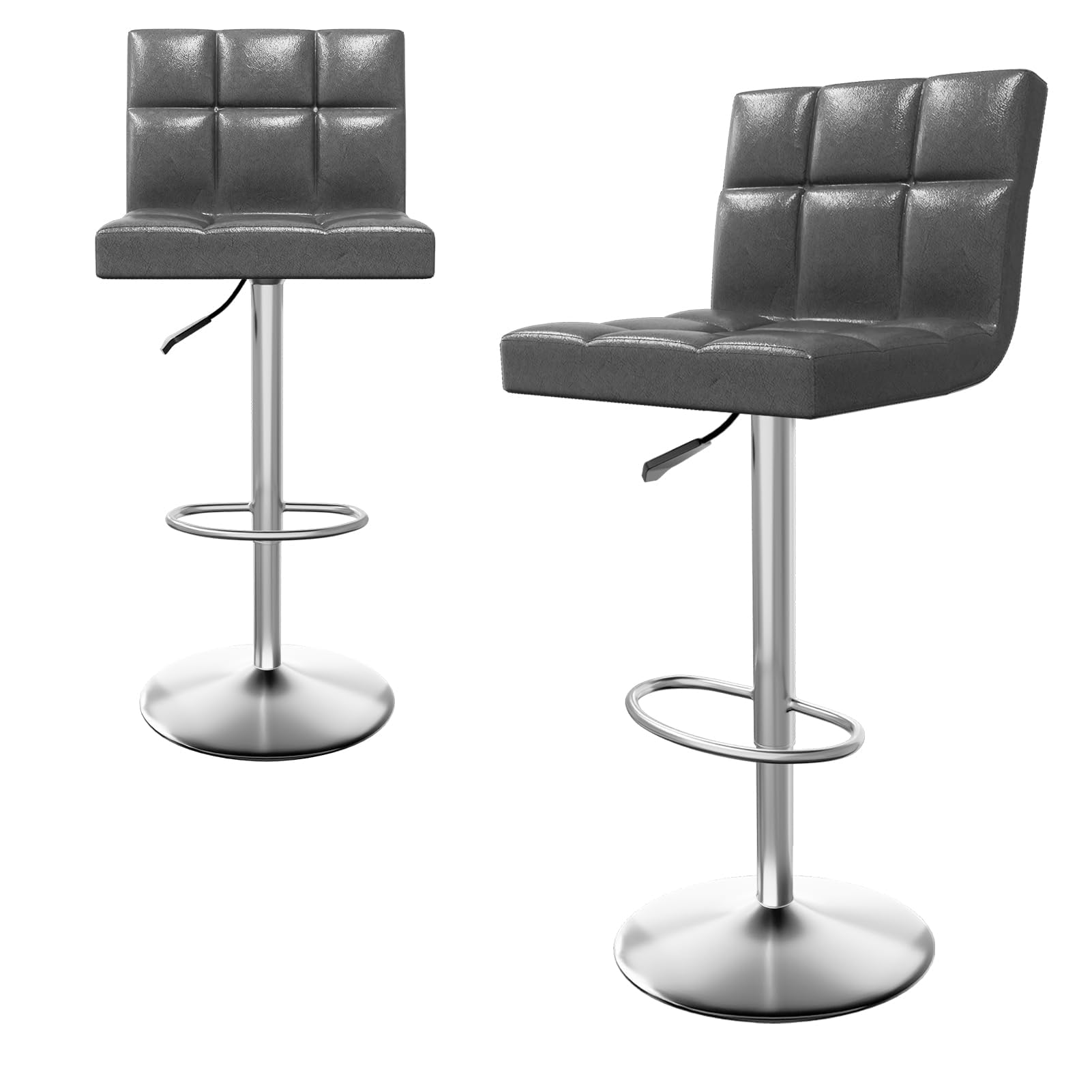 HOTOSYCH Juego de 2 Taburetes Altos de Cocina, Taburete de Bar para Isla de Cocina con Asiento de Cuero de PU, Taburete Cocina Giratorios para Mostrador de Cocina (2, Gris, Piernas Blancas)