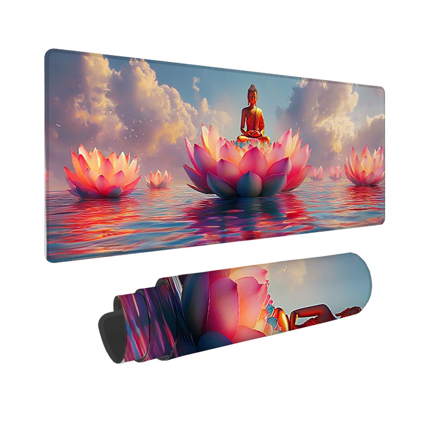 Podkładka pod mysz dla graczy, XXL, 1200 x 400 mm, wodoodporna i antypoślizgowa, duża podkładka na stół do biura i domu, poprawia precyzję i prędkość, akcesoria gamingowe (Lotus Zen) V-509