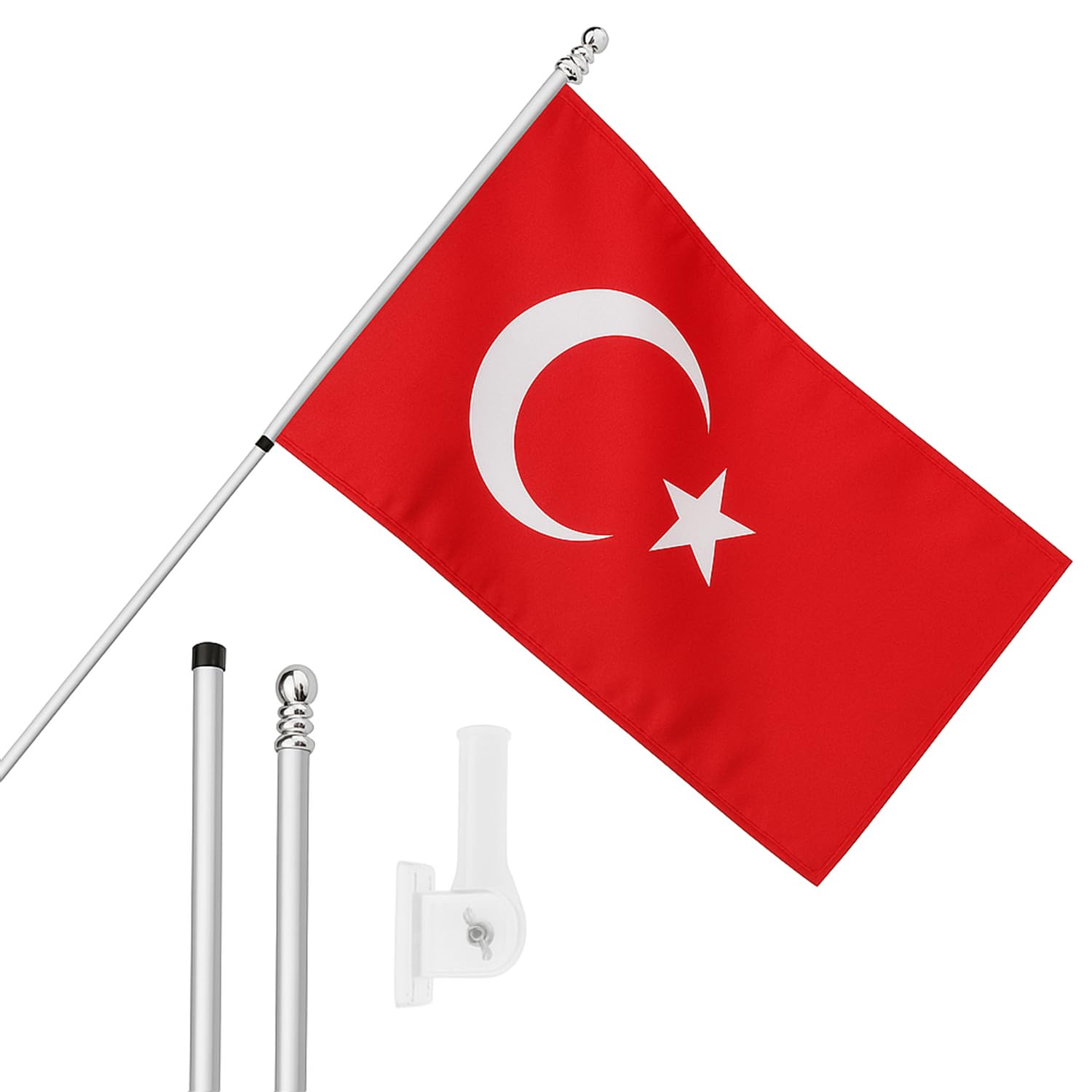 Drapeau de la Turquie avec mât et support mural pour éviter les chutes et déchirures