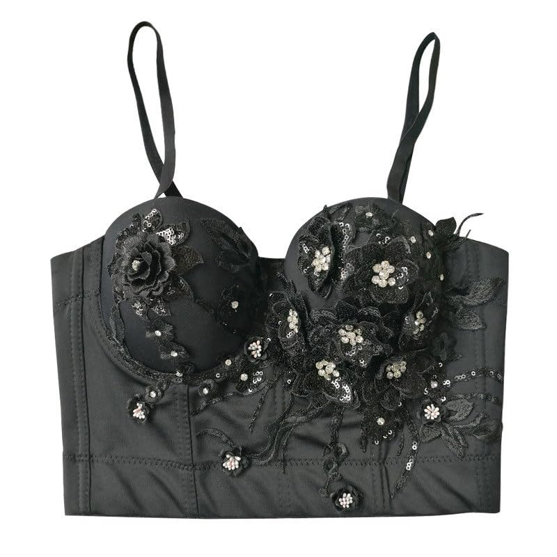 Top da donna con reggiseno imbottiture slim fit fiori ricamati, biancheria intima con perline Performance Vest per le donne