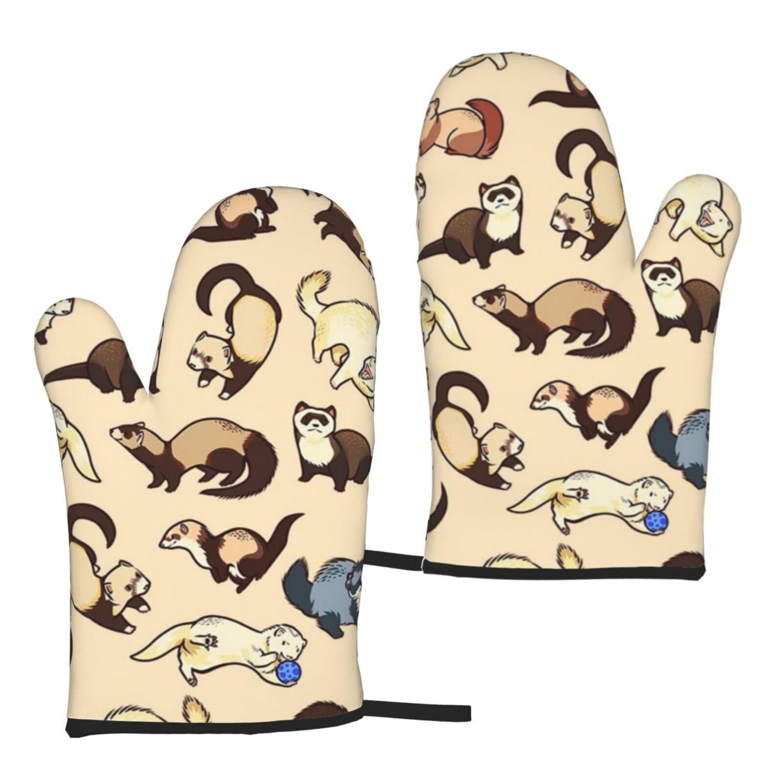 Mqgmz Hairy Ferret Print Microwave Gloves Oven Mitts Funny Home Heat Resistant BBQ Spring/Summer 5.9"X11"