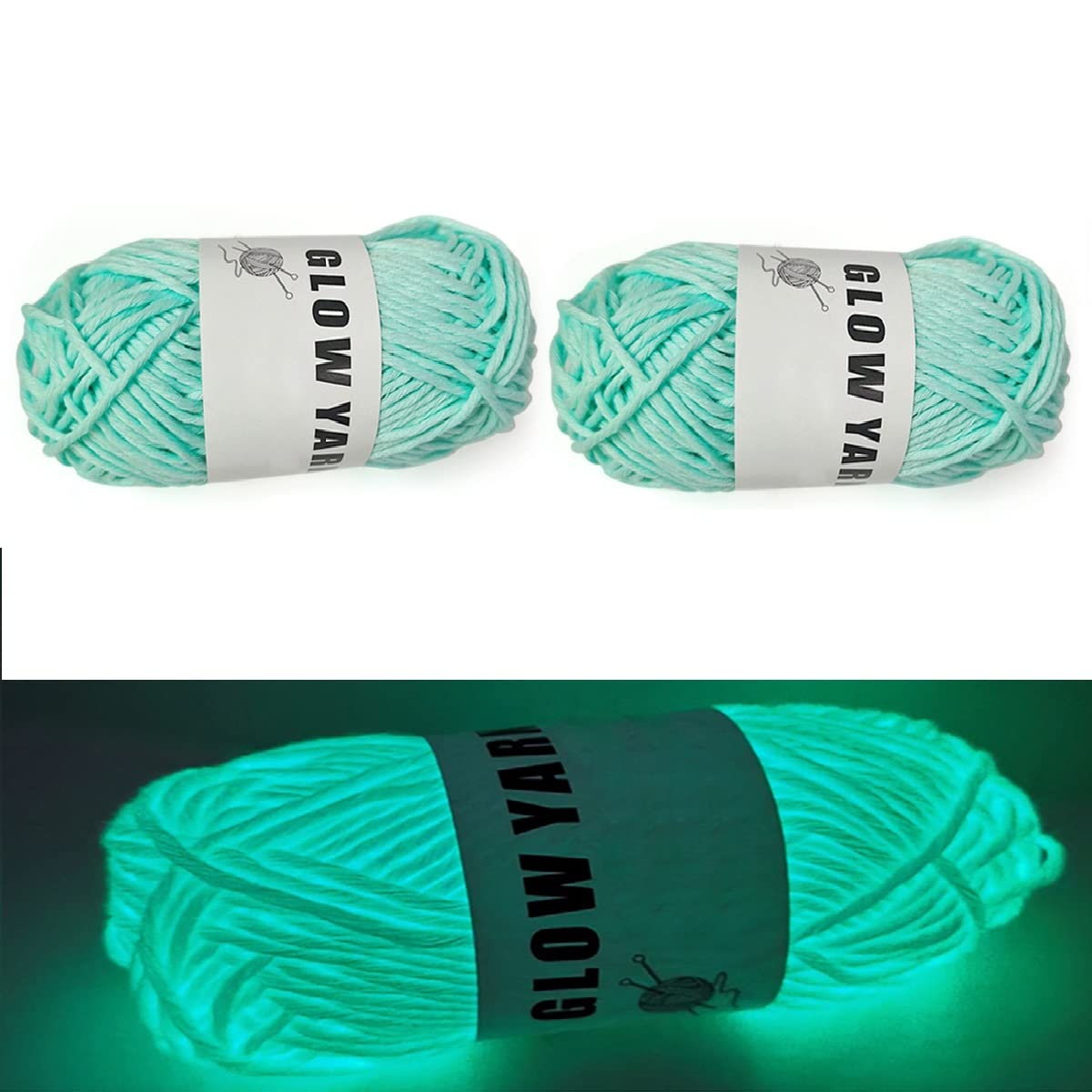 2 Pcs Yarn Glow in The Dark,Sewing Supplies,for Crocheting for DIY Arts, Crafts & Sewing Beginners,Party Supplies Scrubby Yarn Glow in The Dark.(50yd/pcs)