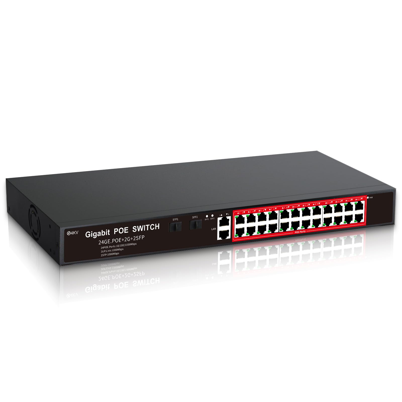STEAMEMO 24-Port Managed Gigabit PoE+ Switch front view