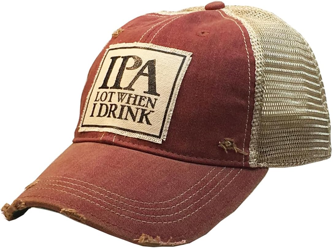 VINTAGE LIFE Distressed Baseball Caps Funny Trucker Hats with Sayings, Unisex (IPA Lot (Dark red))