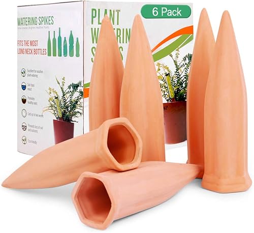 REMIAWY Juego de 6 estacas de riego automático para plantas, dispositivos de riego de plantas de terracota para botellas de vino, grandes picos de REMIAWY Juego de 6 estacas de riego automático para plantas, dispositivos de riego de plantas de terracota para botellas de vino, grandes picos de