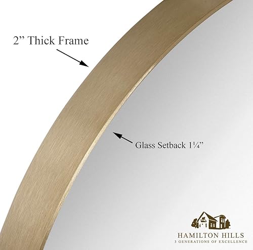 Miniatura 3 de Hamilton Hills Espejo de pared dorado contemporáneo de 18 pulgadas con marco redondo de metal, panel de vidrio, círculo redondeado con marco dorado