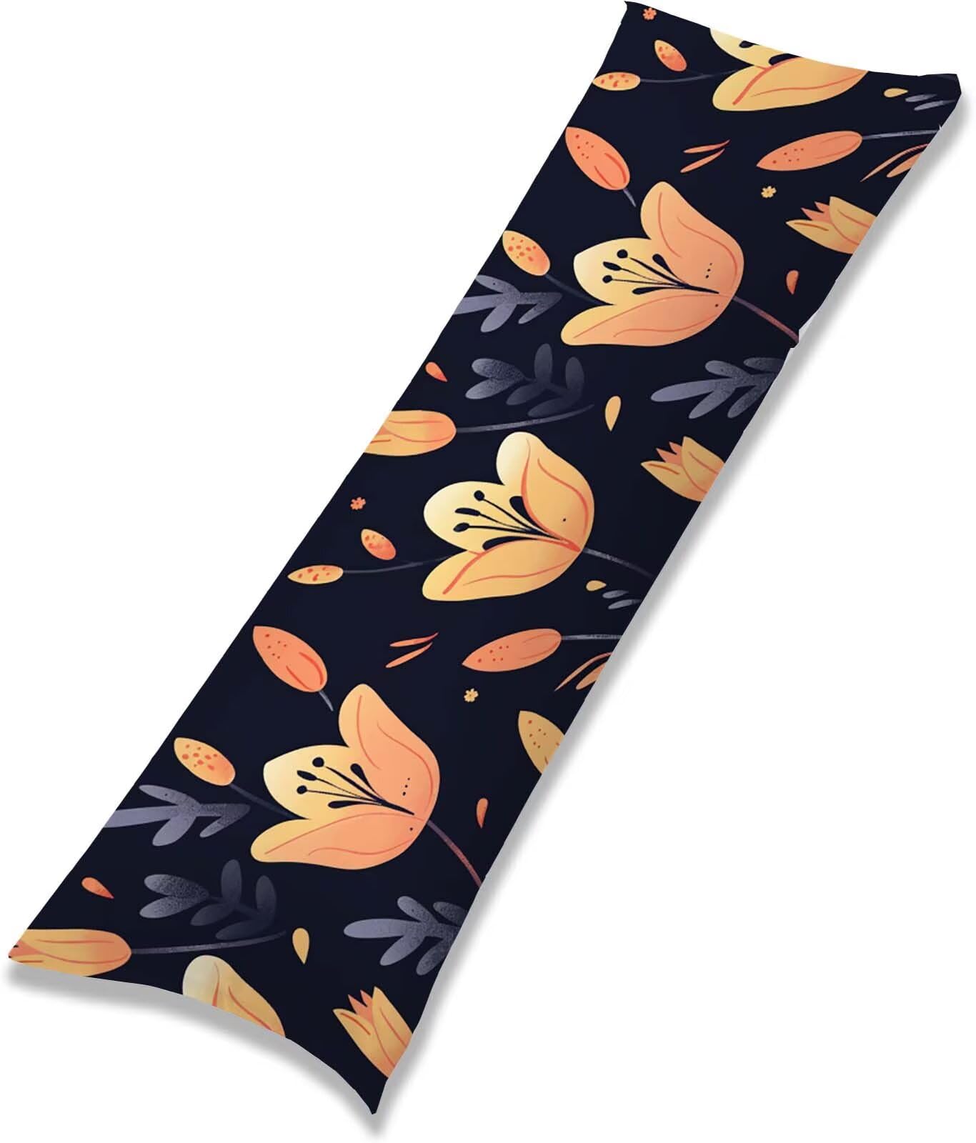 Fiore-3 Federe Cuscino Letto 50x150 cm, Grande Cuscini per Divano Velluto, | Doppia Faccia Stampa, Nero Fodera per Cuscino Decorativa, con Cerniera, Cuscino per Dormire Sul Fianco j-230