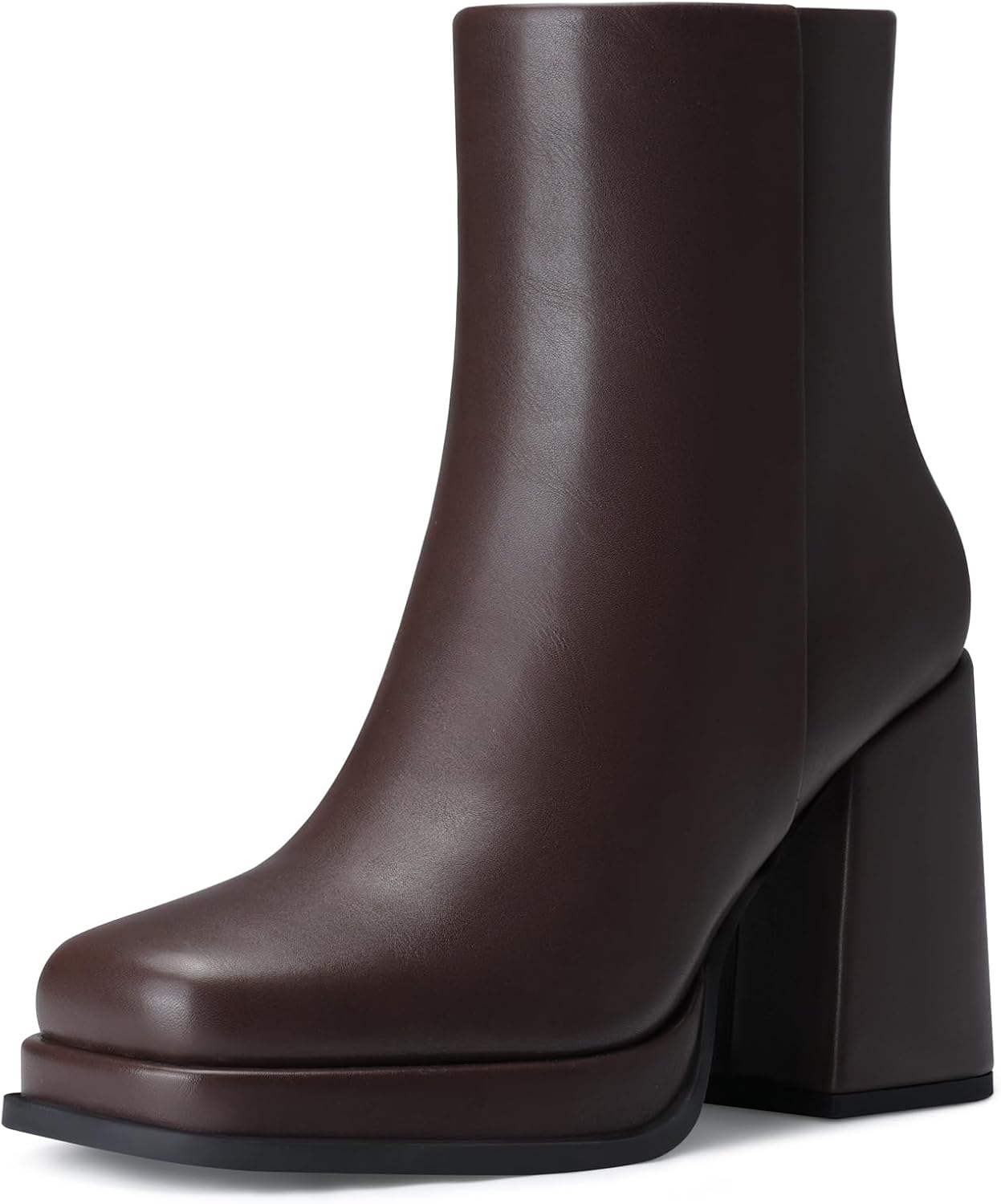 Women Platform Ankle Boots: Comfortable Square Toe Boots - Chunky Fall Booties Womens - Brown Leather Fall Ankle Boot Size 10