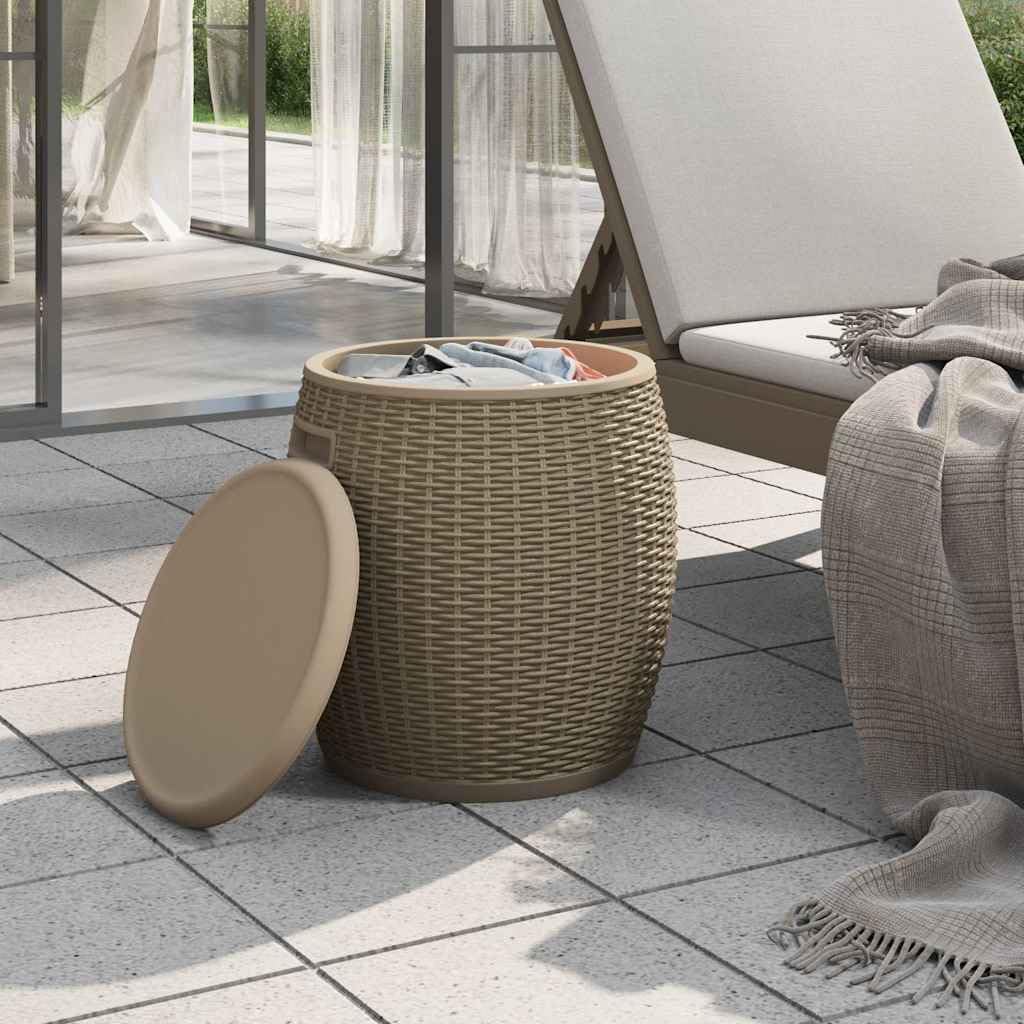 Cassapanca da giardino 4 in 1, marrone chiaro, in polipropilene con effetto rattan, 42,5 x 42,5 x 44 cm, capacità 37 litri, resistente alle intemperie e ai raggi UV, come contenitore