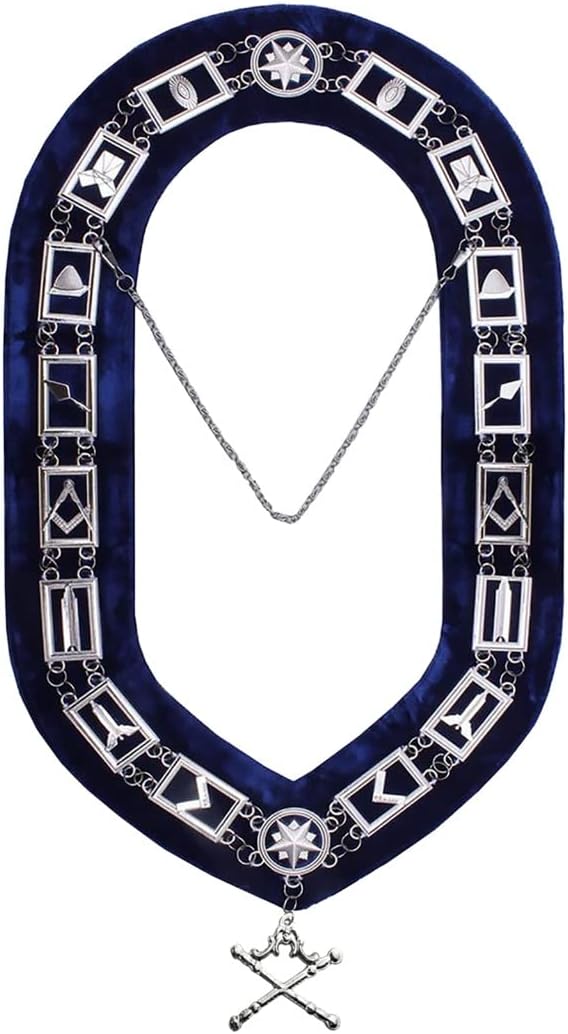 Masonic Regalia Blue Lodge Officer Chain Collar Silver on Blue Backing set of 12