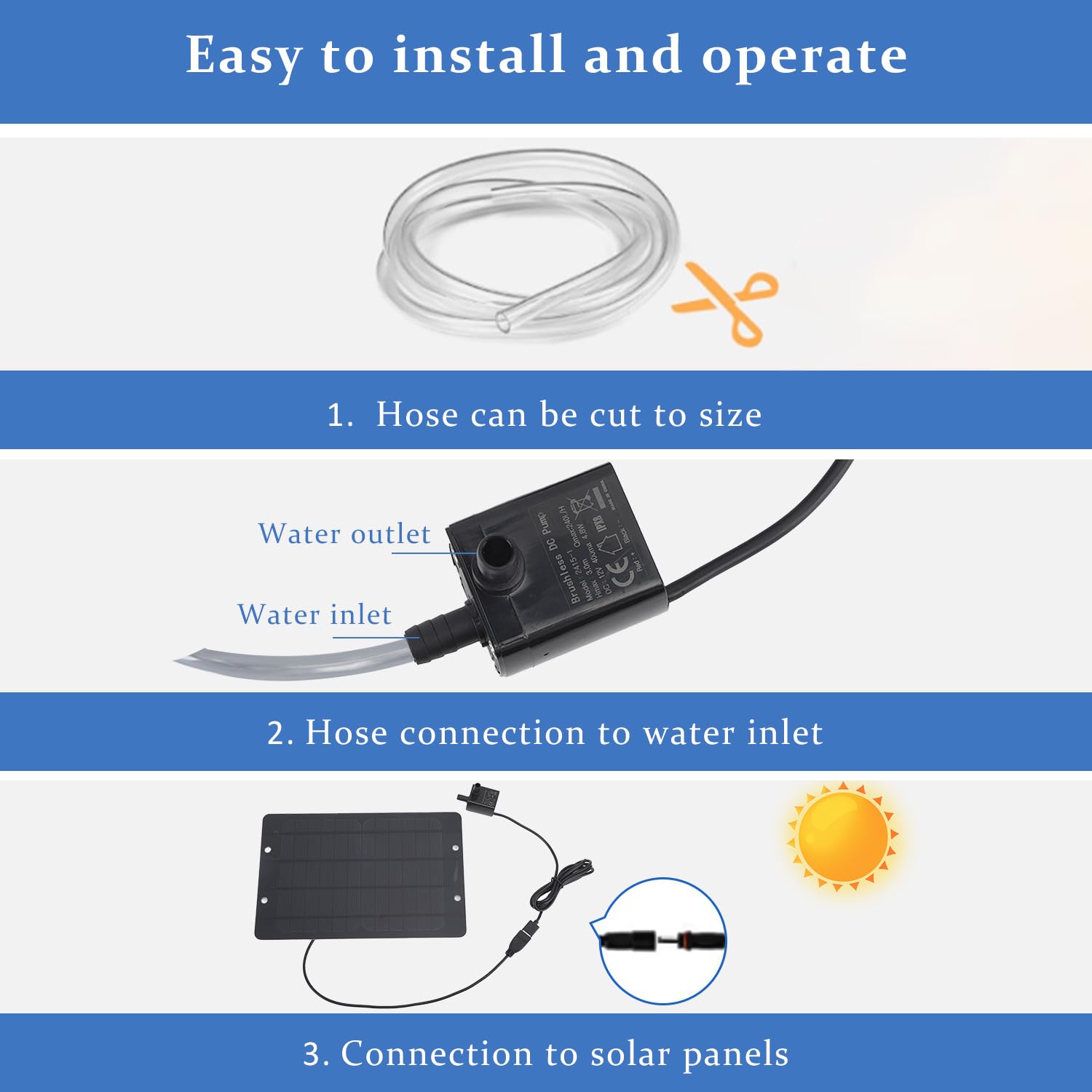 Buachois Pompa Solare per Laghetto,USB 6V 10W Kit Pannello Solare Per Vaschetta Per Uccelli,Set di Pompe Per Fontana Solare Per Laghetto All'aperto,Giardino con Patio E ACQ