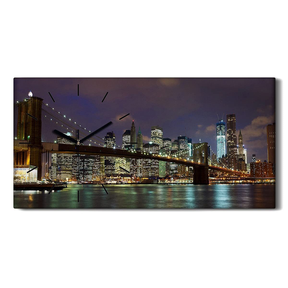 Horloge sur Toile sans Bruit Tableau Panoramique 60x30cm Nuit