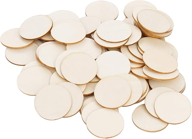 moinkerin 100 Pcs Unfinished Round Wood Log, Wooden Slices Discs Pieces 32mm Circle Shapes for Wedding Décor, DIY Art Craft, Ornaments, Scrapbook, Plaques