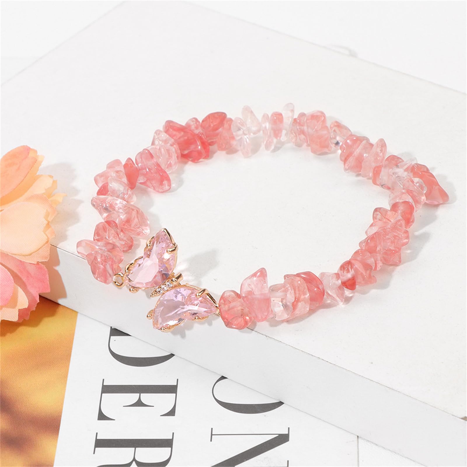 Braccialetto in Pietra Naturale Bracciale di Ghiaia Farfalla Perle di Ghiaia Irregolari Bracciale in Perline-B-Un