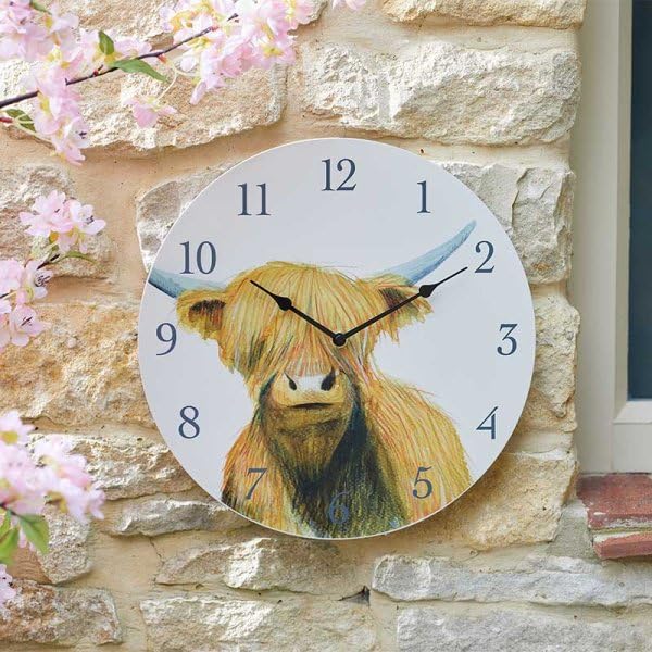 Garden Mile Highland Vache Horloge extérieure et thermomètre 30 cm pour jardin, décoration de jardin de vache, horloge de jardin extérieur, horloge de...