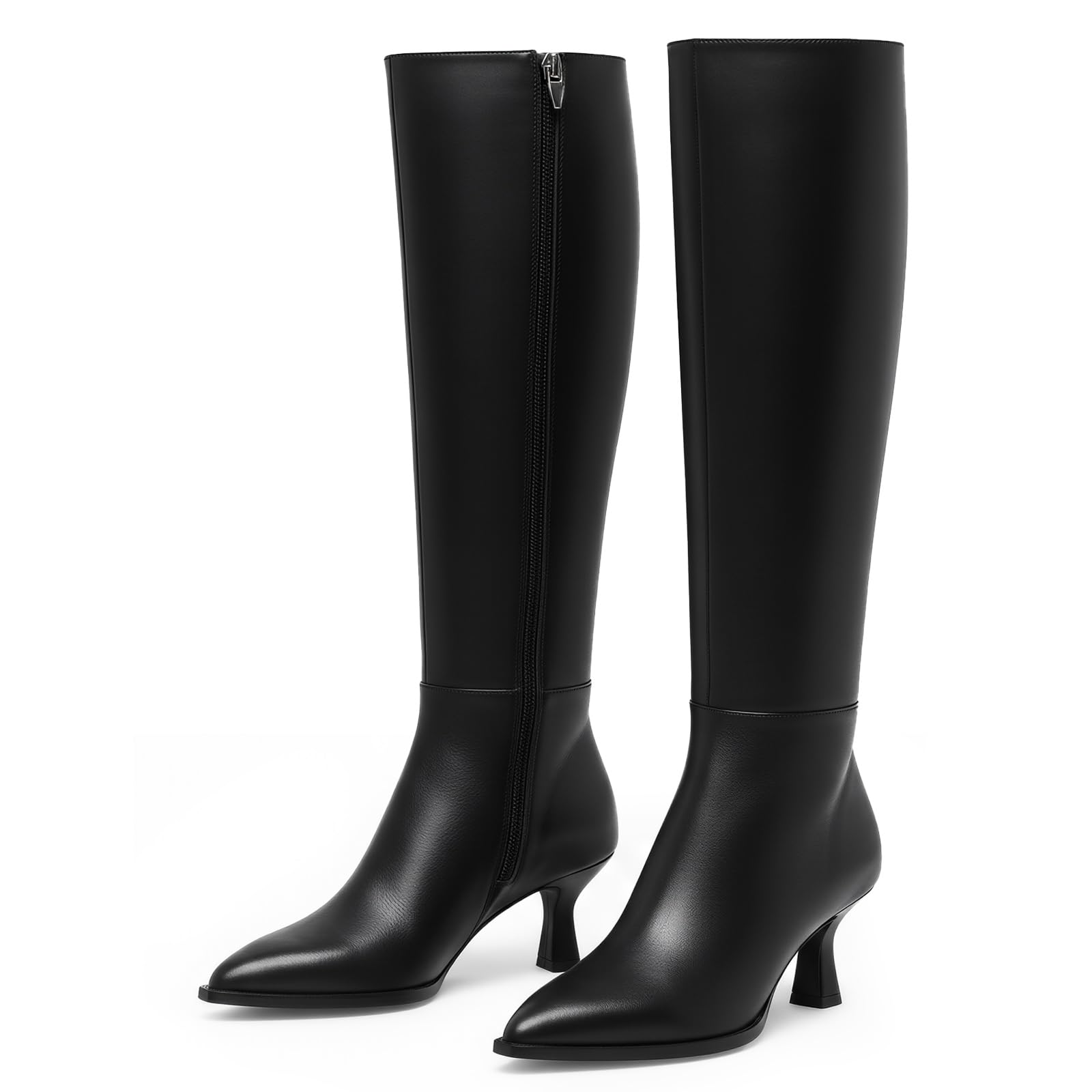 Knee High Boots for Women Kiteen Heel Pointed Toe Tall Boot Low Heel Side Zipper Fall Dress Long