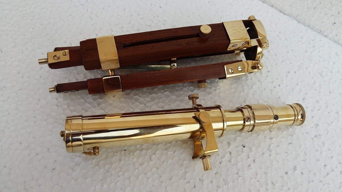 Mahira Nautical Brass Telescope with Brown Tripod Stand Antique Designer Scope B