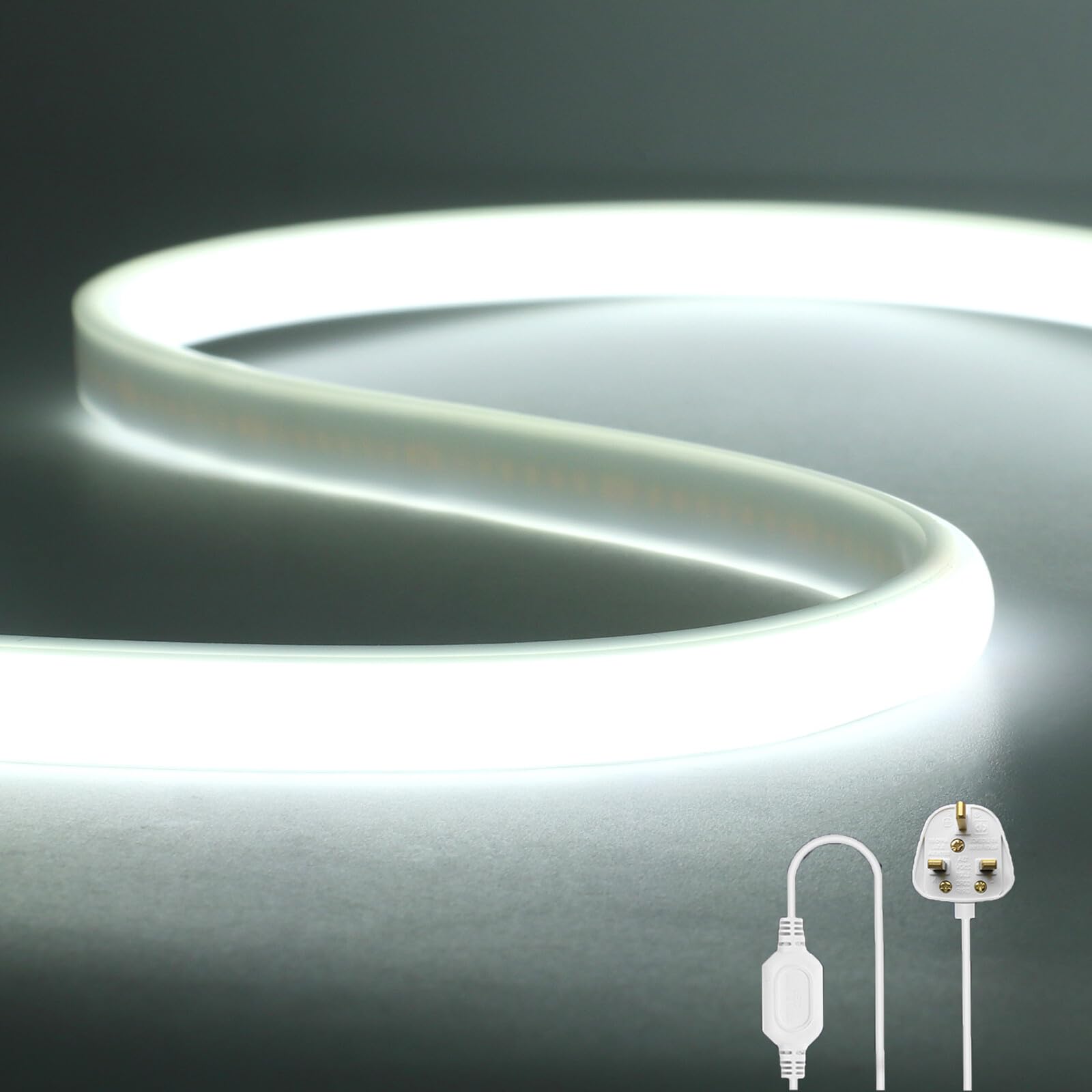 Wisada Flexible COB LED Strip Light [10M, White Light 6000K],288 LEDs/m Cuttable FCOB LED Neon String Light,AC220-240V,DIY Design,IP65 Waterproof Fairy Lights for Home and Shop Decorative Lighting