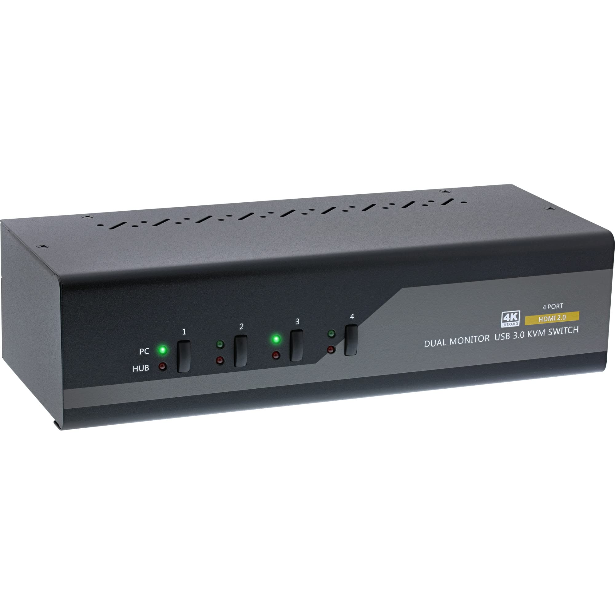 InLine 62654I KVM Desktop Switch, 4-fach, Dual Monitor, HDMI, 4K, USB 3.0, Audio