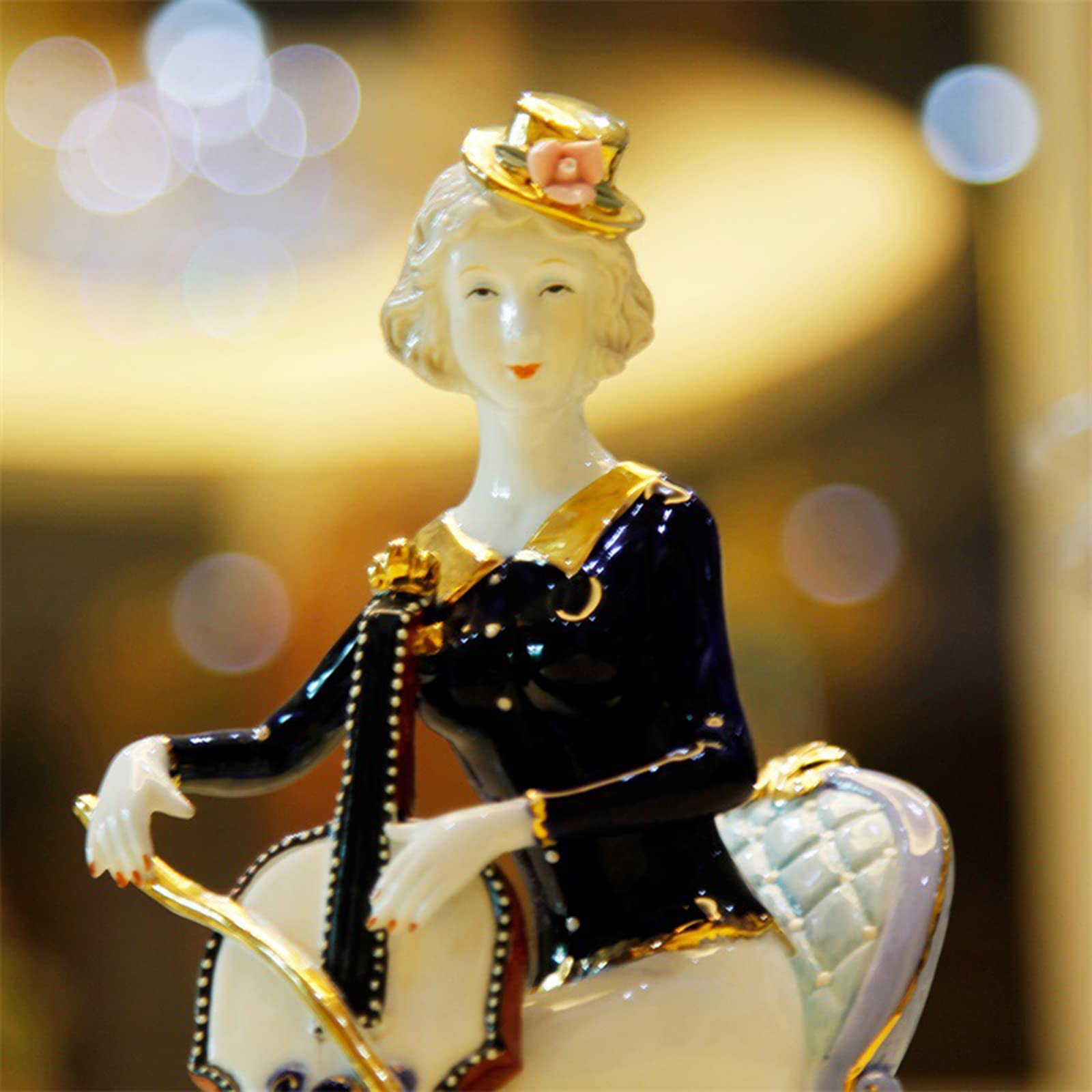Gioca A Violino Figura Porcellana Seduta Elegante Ragazza Statua Violino Musica Scultura Domestica Desktop Ornamento per Musica Amante Regalo,Bianca
