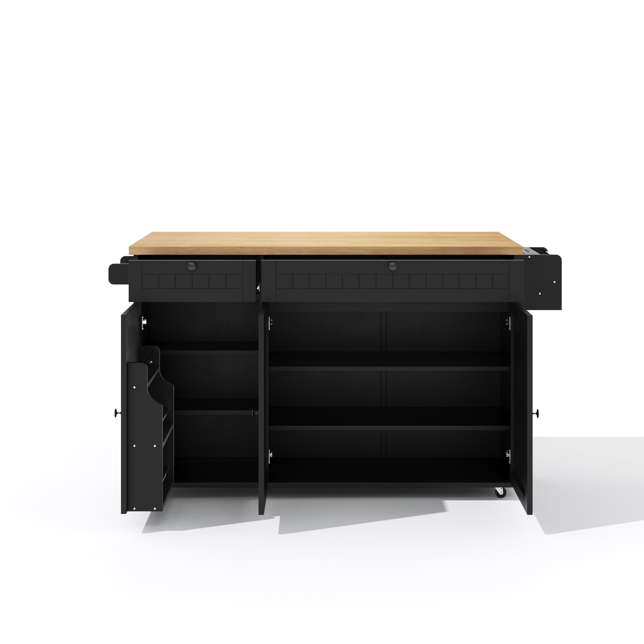 Îlot De Cuisine, Mobile sur 6 roulettes, Desserte De Comptoir Pliable, 2 Tiroirs, Espace De Rangement Multifonctionnel, 137 X 89,5 X 45 Cm, Noir