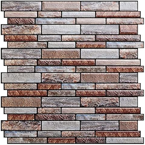 Uoisaiko 3D Marble Peel and Stick Wall Tiles for Kitchen Backsplash 10 Sheets 30.5x30.5cm(12"x12"), Self Adhesive Stick on Tiles Splashback Subway Wall Tile Stickers Cover