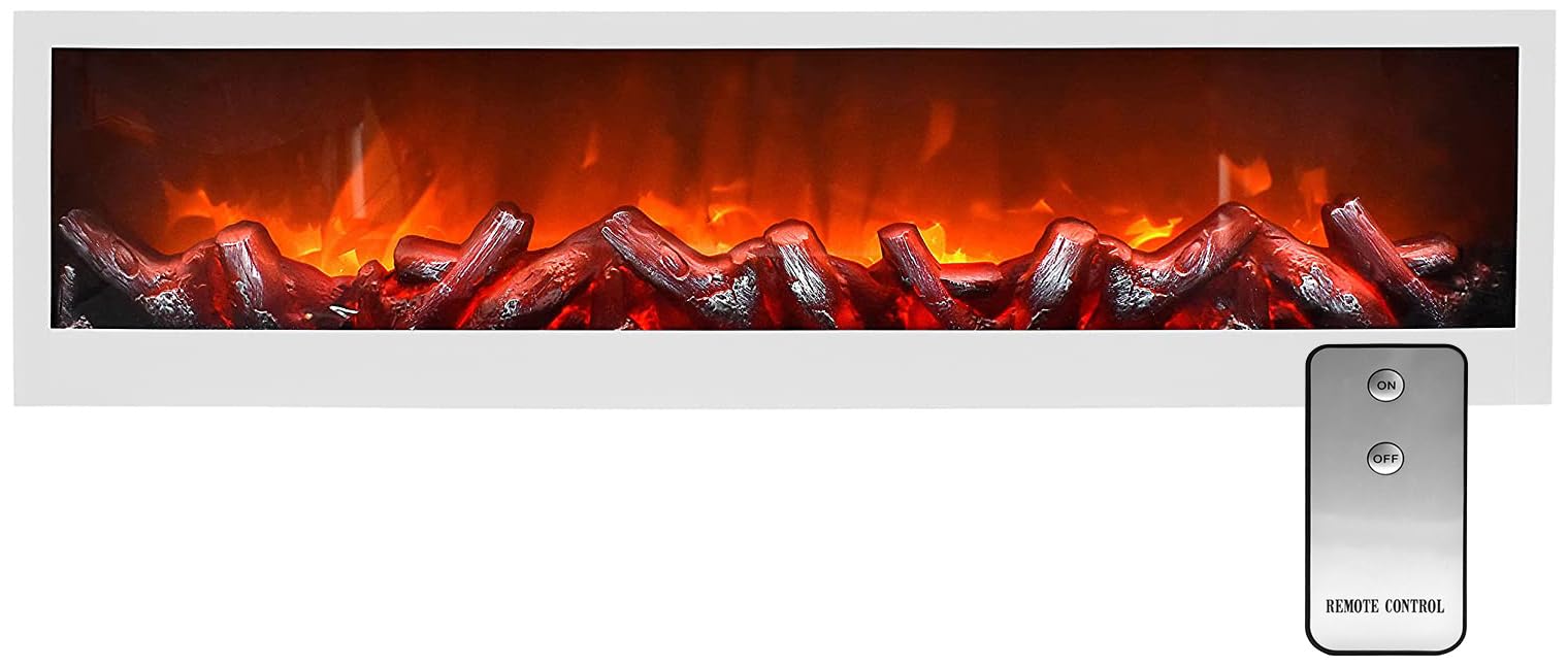 LED Wandkamin Tischkamin Elektrokamin mit realistischer Flammensimulation Feuersimulation Kaminfeuer weiß inkl. Fernbedienung 60x20cm