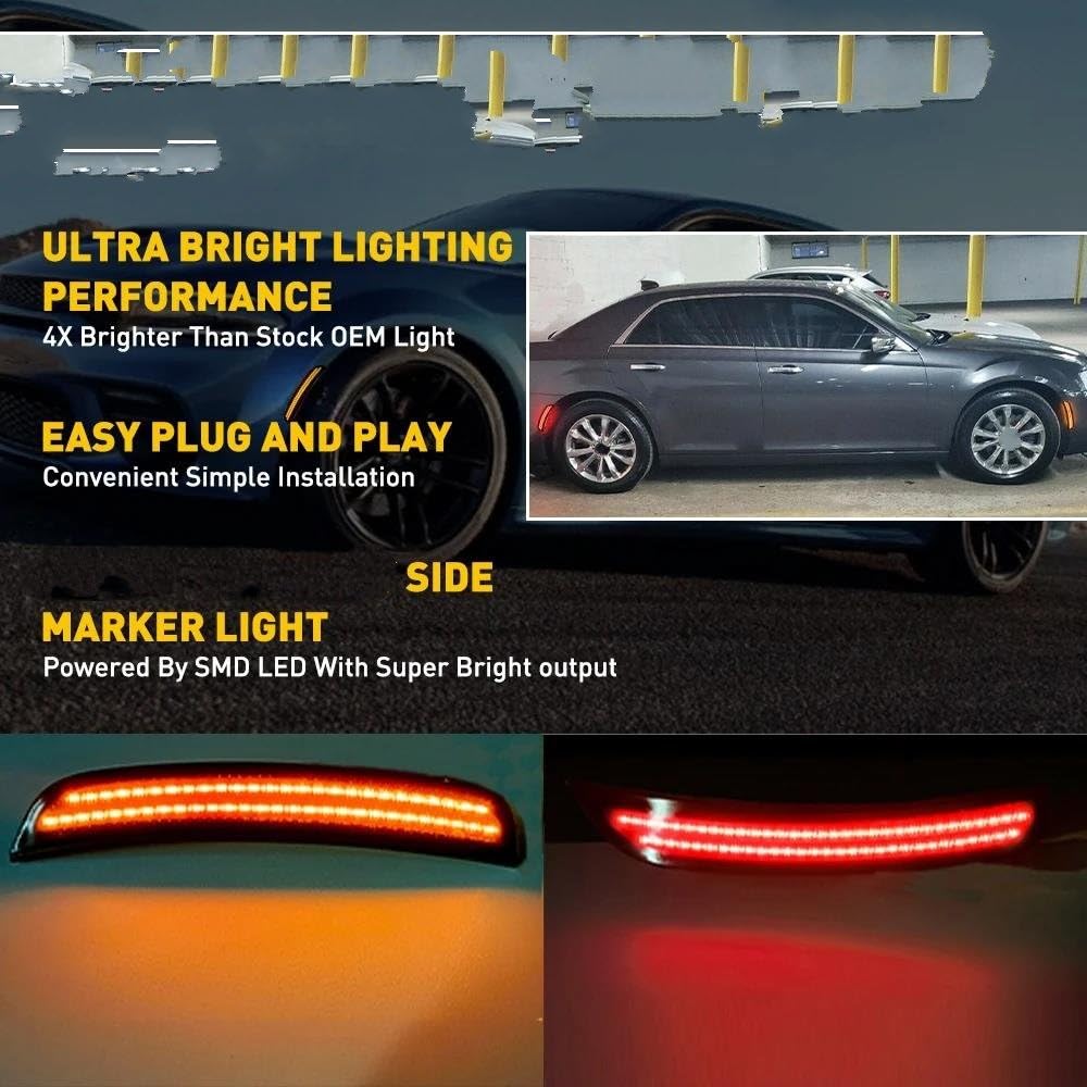 Feux latéraux Pare-chocs Avant Et Arrière Voiture Double Marqueur Latéral LED Brut Clignotant Rouge Ambre Pour Chrysler 300 2015 2016 2017 2018 2019 2020 2021 Clignotant Latéral