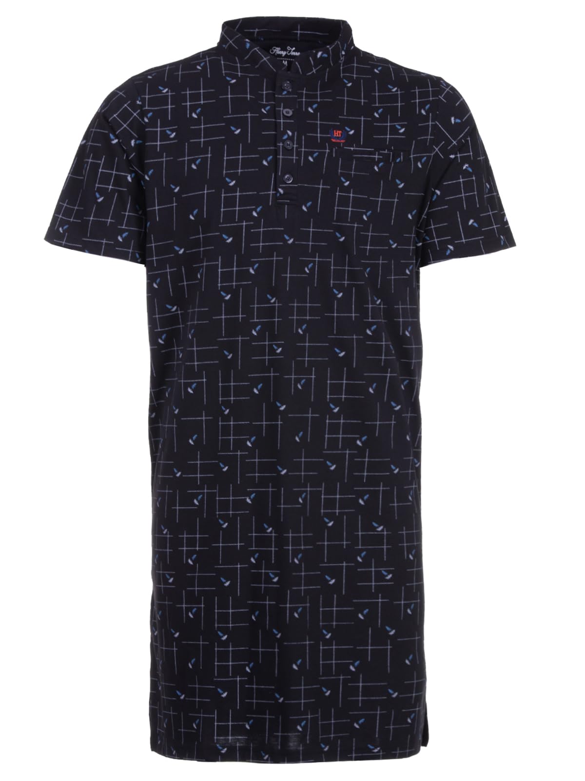 Henry Terre Men's Short-Sleeved Nightdress with Grid Lines, Chest Pocket, Button Placket, Size