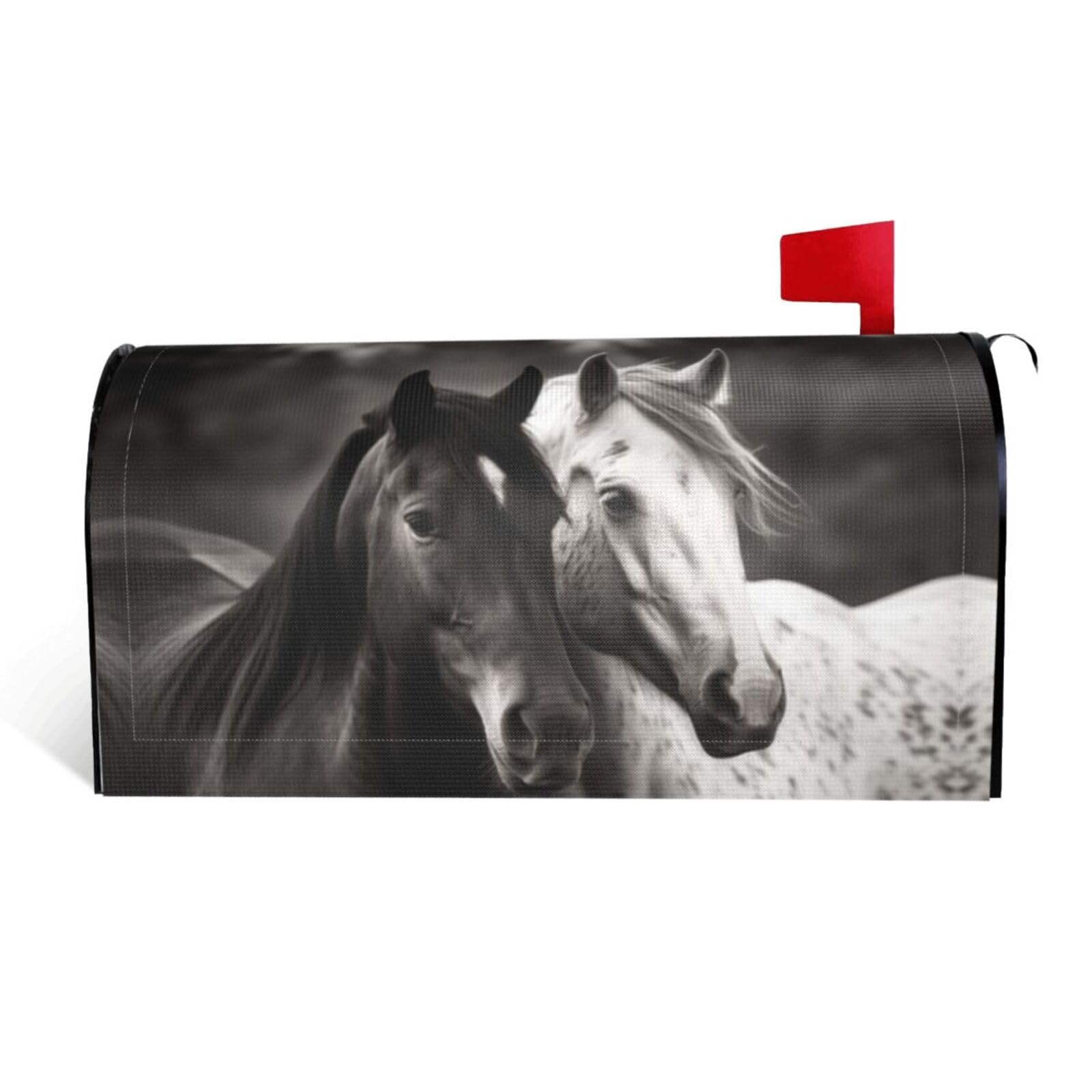 Black and White Horses Mailbox Covers Magnetic Standard Size 21x18 in, Decorative Post Letter Box Cover Waterproof Mailbox Wraps Outdoor Post Wraps for Garden Yard Home Decor