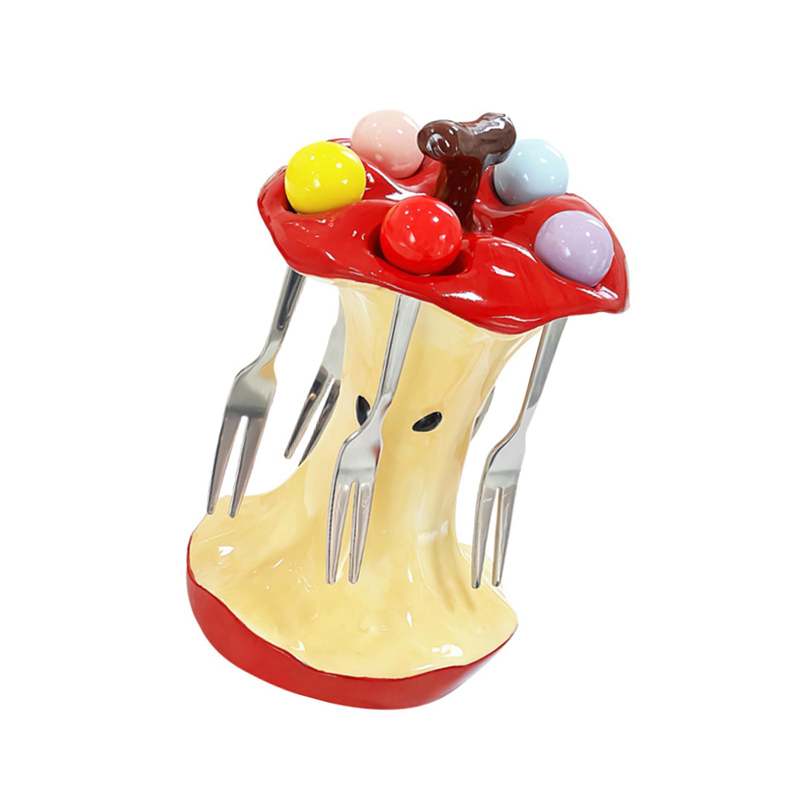 Qusinfc Multipurpose Ceramic Holder with Detachable Forks, Dishwasher Safe Tabletop for Kitchen Storage Appled Shape Ceramic Holder