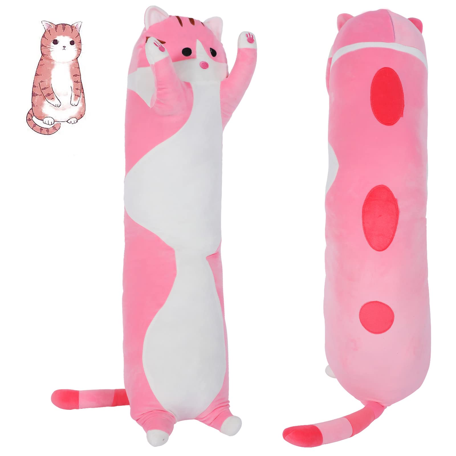 Leyoso Pink Long Cat Plush Body Pillow 