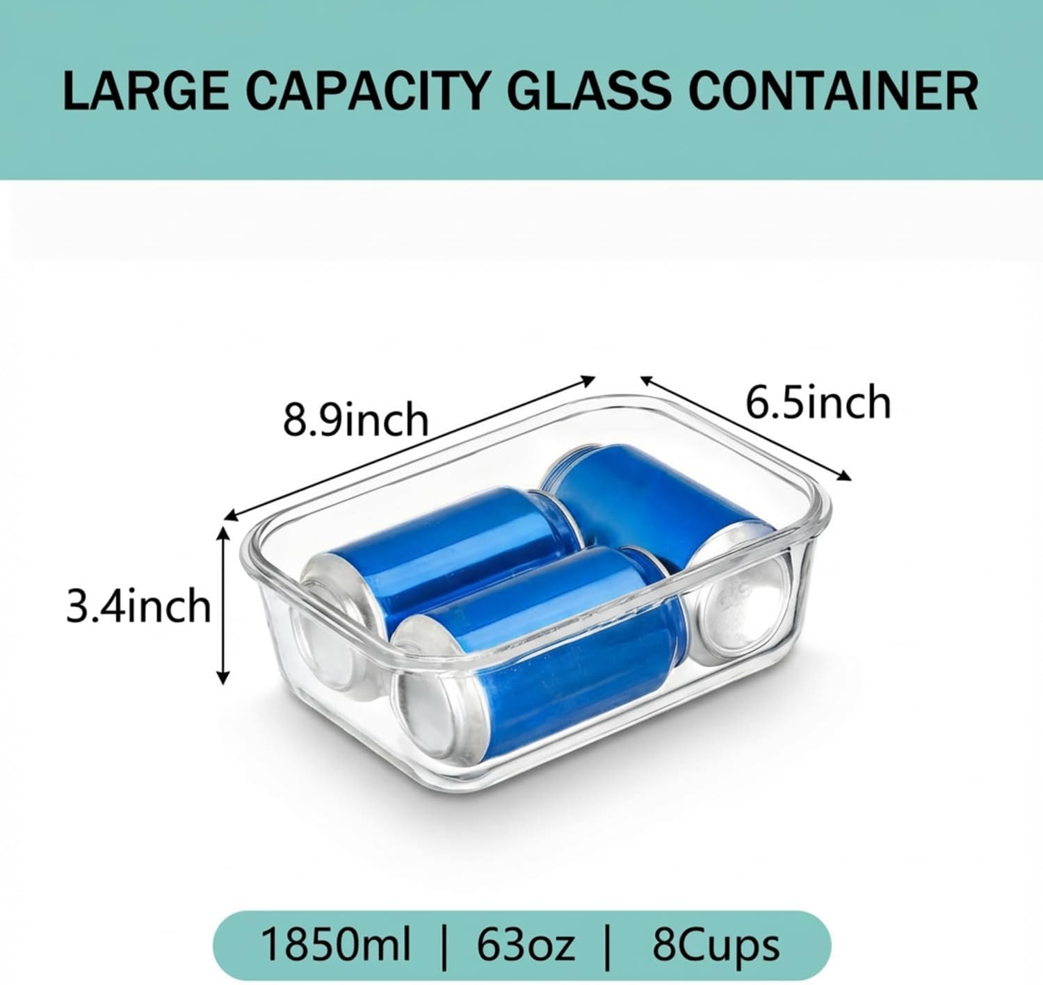 2 Pack 63oz Large Glass Storage Containers with Lids Big Airtight Glass Food Storage Containers for Storing food, vegetables or fruits, BPA Free, Freezer Dishwasher Oven Safe (gray) - Image 2