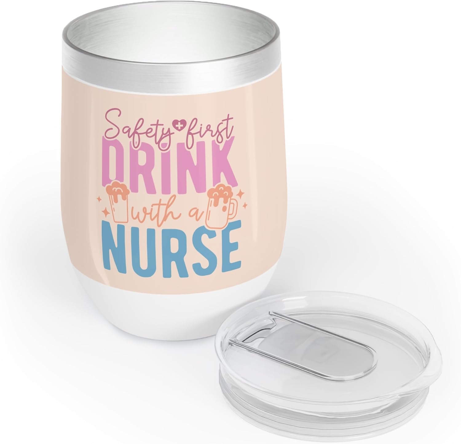 Funny Gift for Nurse Safety First, Drink With a Nurse Stainless Steel Insulated Tumbler Gifts for Nurses, Pink