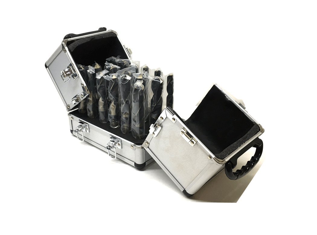 17PC LARGE SIZE DRILL BIT SET INDUSTRIAL STEEL METAL SILVER DEMING HSS WITH CASE