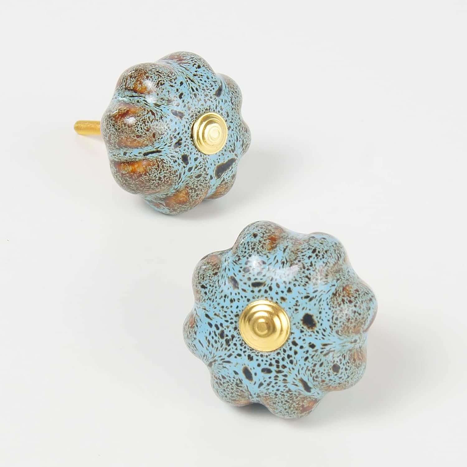 Vintage Pumpkin Ceramic Knobs - 6 Pcs Glazed Ceramic Drawer Pulls for Cabinet Drawers, Closets, Cupboard
