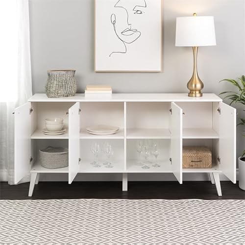 Prepac Milo Mid-Century 4 Door Buffet, 16" D X 64" W X 32" H, White #TOP4