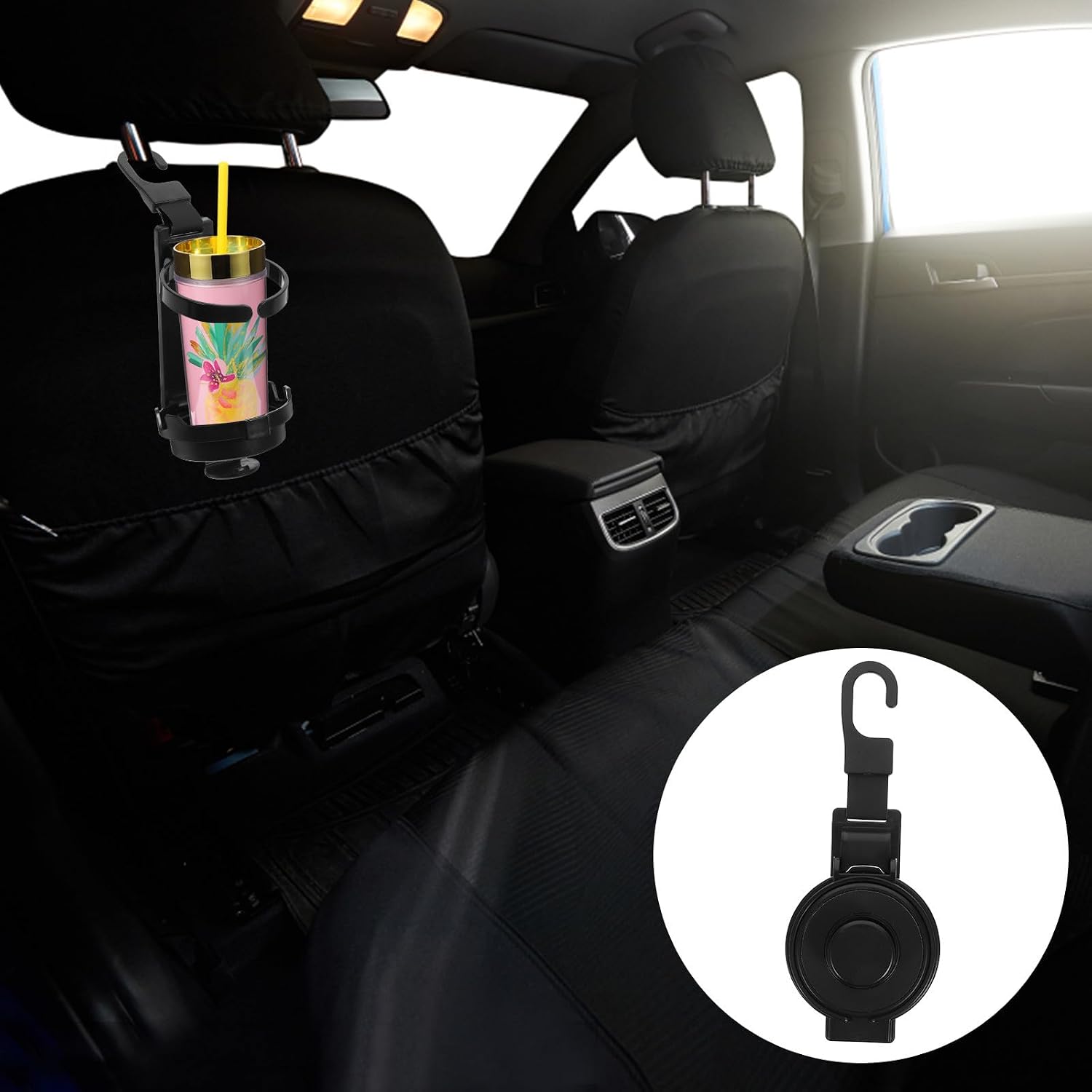 YARNOW Car Cup Holder Back Seat Hook Multi-Functional Portable Cup Holder for Truck and Car Interior Storage Black
