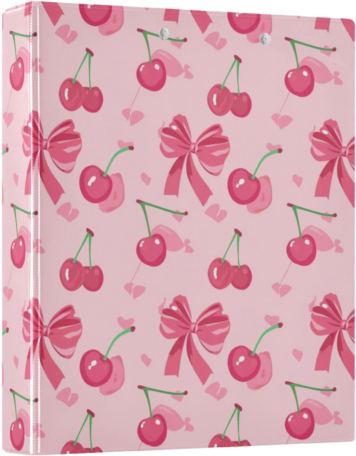 3 Ring Binder Cherry Coquette Pink Bow Cute Binder 1.5 inch with Clipboard PVC Pockets Fit 8.5 x 11 Inch Paper for School or Office Supplies 1 Pack
