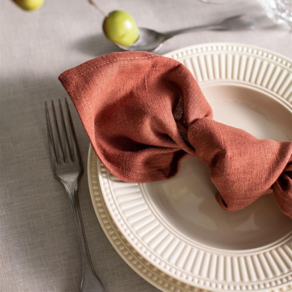 Serviettes de Table en Lin Lavé, Lot de 4, 40x40 cm (Terracotta)