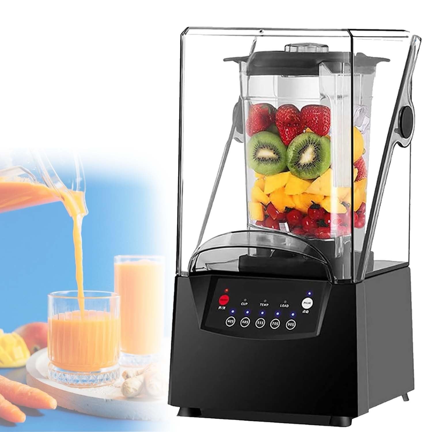 Blender puissant 2200W avec couvercle insonorisé, 2L grande capacité, 6 lames inox, broyeur glace, mixeur multifonction pour restaurants, cafés, cuisines