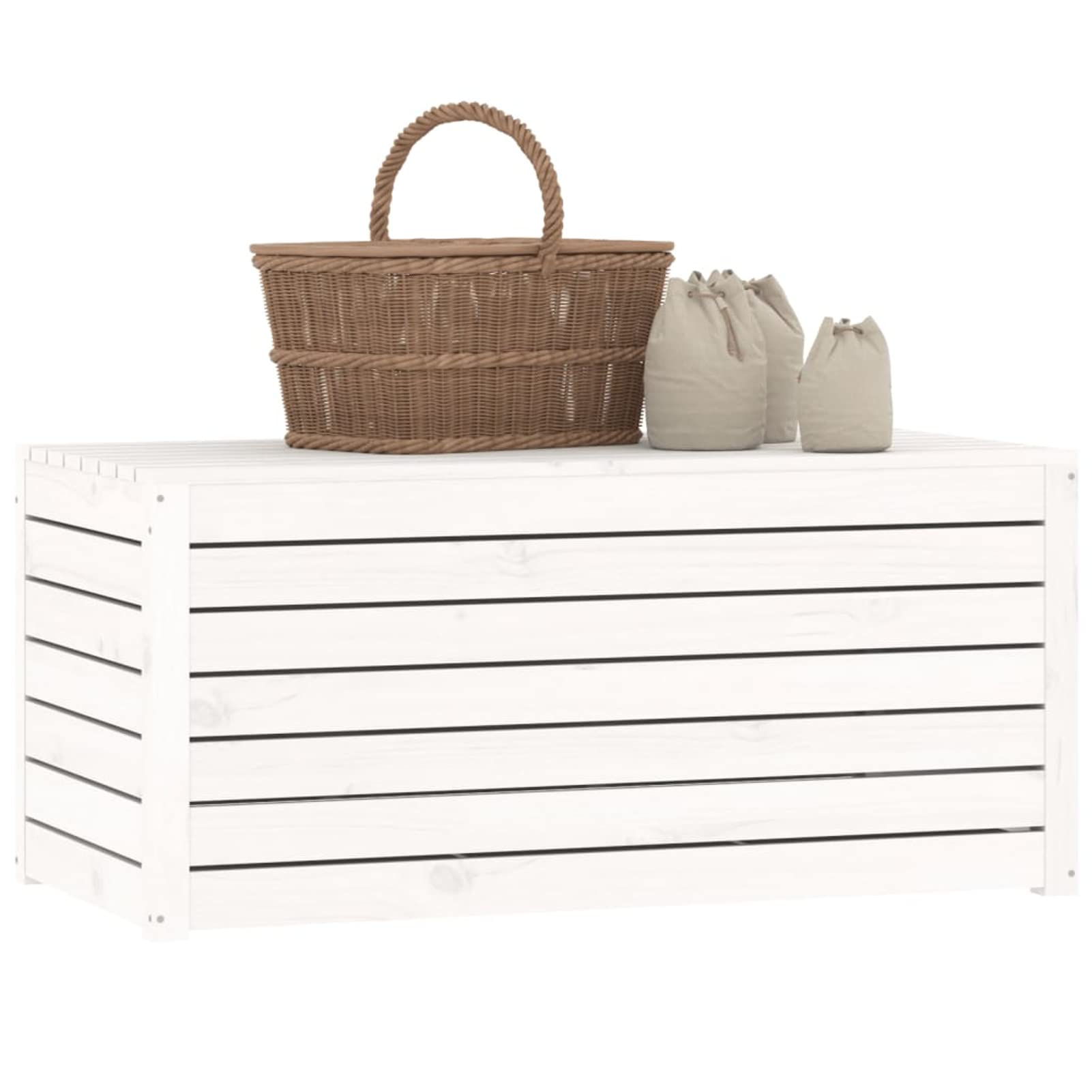 Baúl de jardín madera maciza de pino blanco 101x50,5x46,5 cm, Arcon Exterior, Arcones Para Patio, Baul Almacenamiento Exterior, Baúl Para Terraza