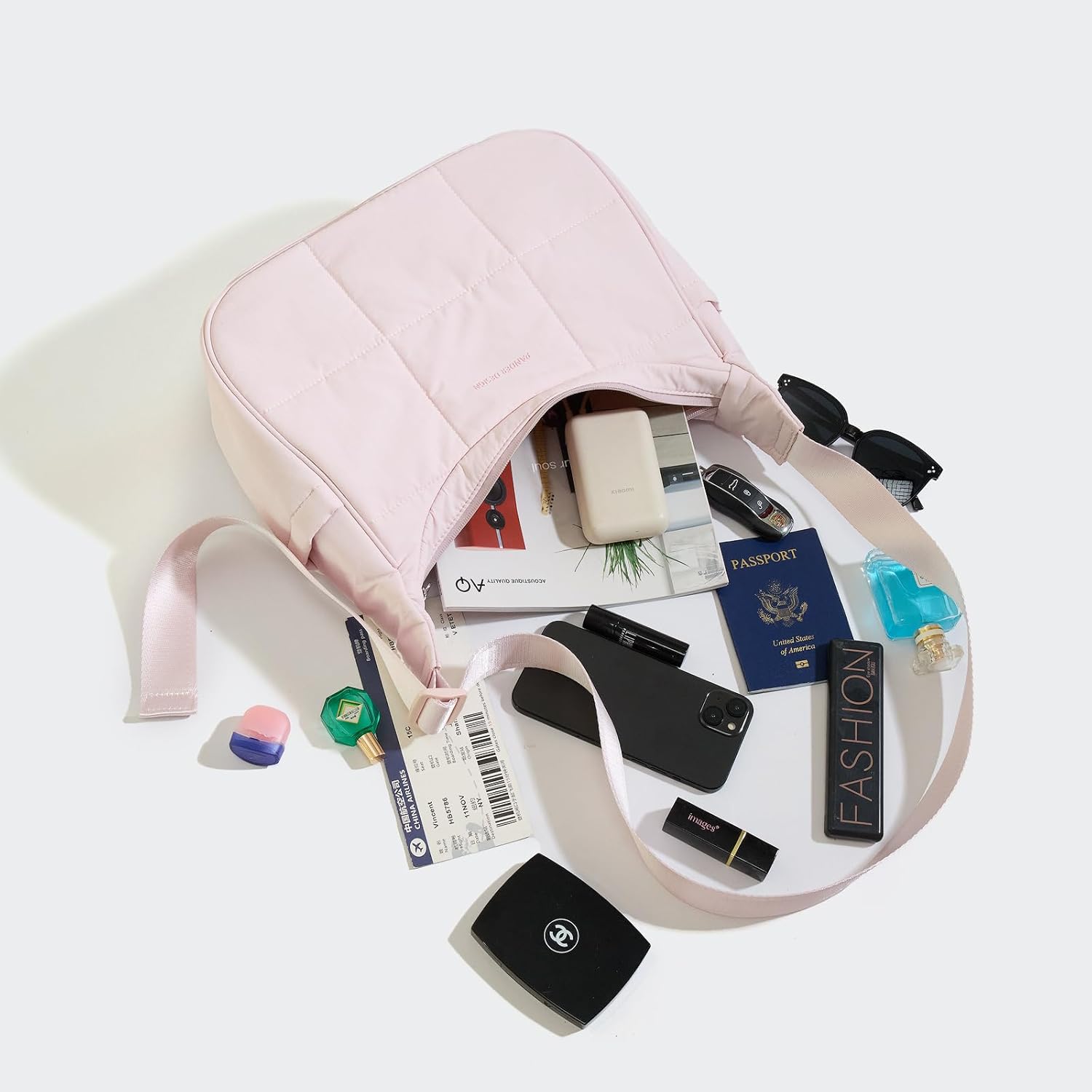 Pander Nylon Crescent Shoulder Bag, Medium Sling Crossbody with Adjustable Strap.