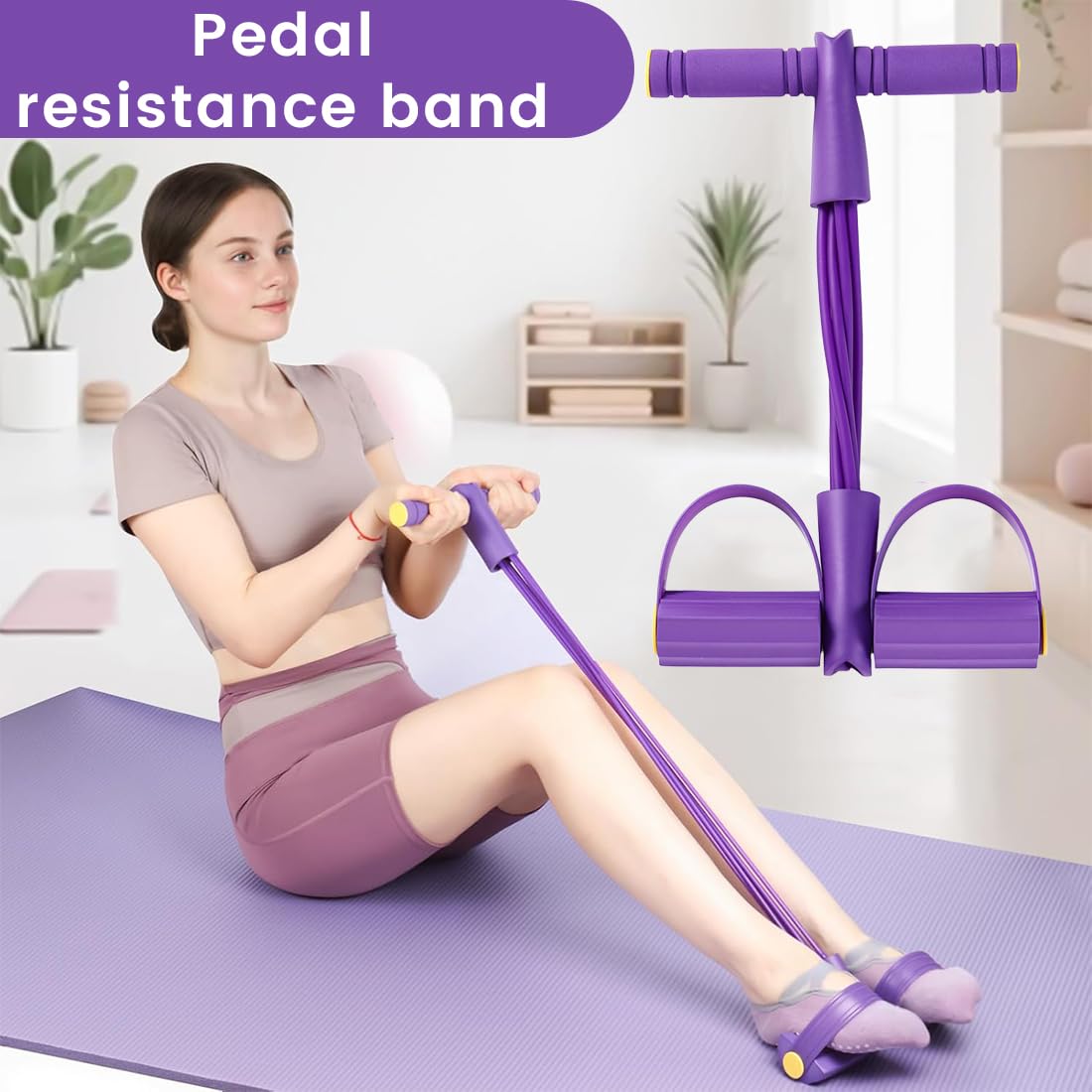 Fascia di Resistenza a Pedale, Corda Elastica con 6 Tubi, attrezzi palestra casa, elastici fitness, Elastico con Pedali, Allenatore Addominali per Vita/Bracci/Gambe