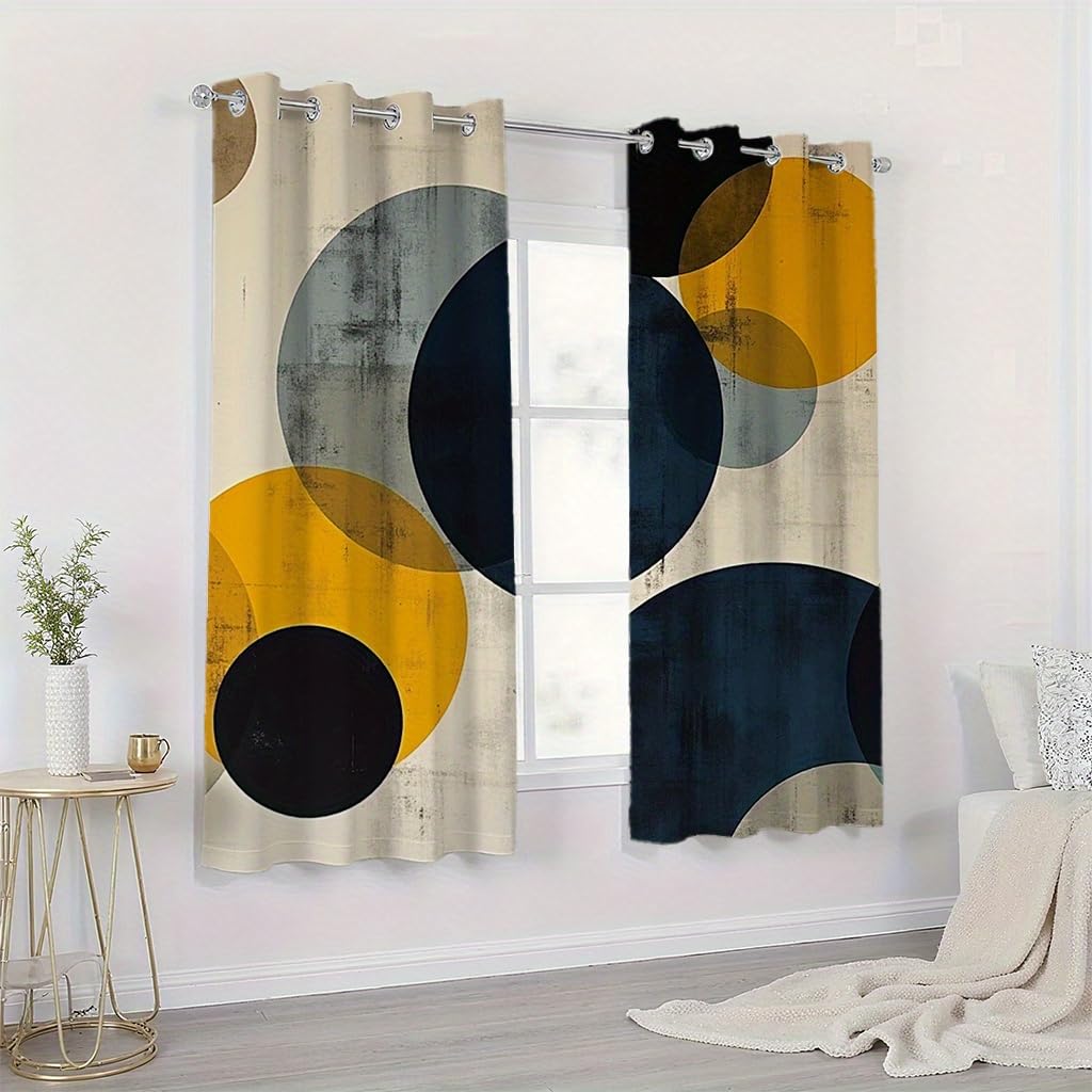 Ikdzcm Window Curtains Printing Curtains Abstract Geometric Pattern Curtain In Yellow Blue And Black Colors Grommet Curtains For Home Decoration Wxh/2X55x79inch