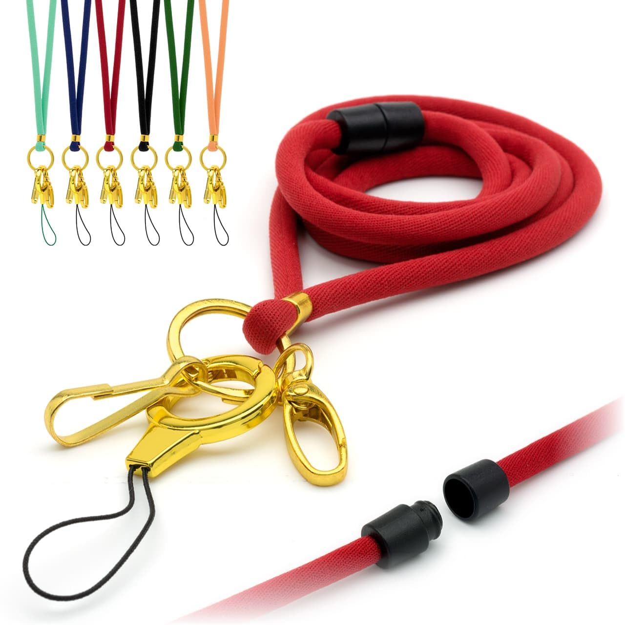 Dark Red Nylon Cord Lanyards Soft Comfortable with Safety Breakaway, Includes Gold Design O-ring, Loop Clip and Two Metal Clips, ID Badge Holders Thin Rope Neck Straps by LanyardsTomorrow Pack of 50
