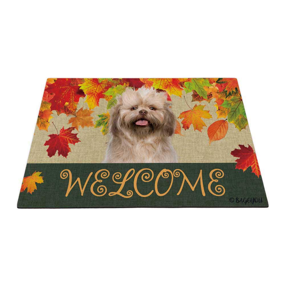 BAGEYOU Welcome Fall with My Favorite Dog Cute Shih Tzu Outdoor Doormat Maple Leaf Harvest Season Rustic Decor Porch Rugs Floor Mat 35.4" x 23.6" — image 1