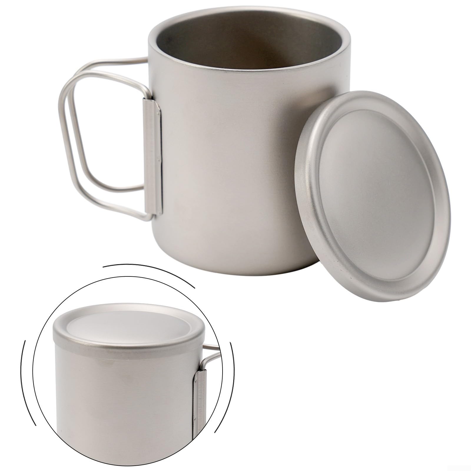 Kubek podróżny ze stali nierdzewnej z podwójną ścianką z pokrywką, izolowany kubek do kawy na kemping, wędrówki, metalowy kubek 450 ml (450 ml bez uchwytów)