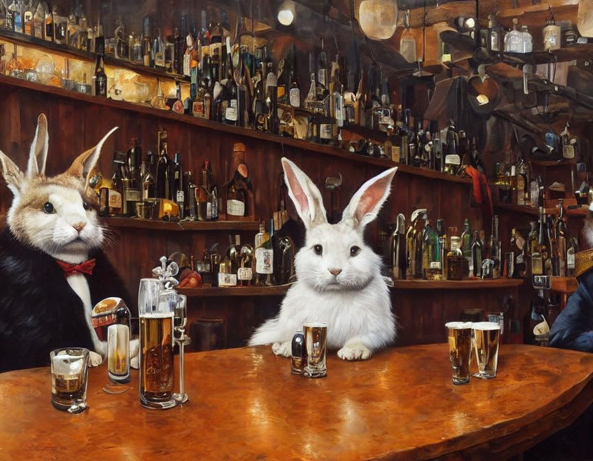 Lapins assis sur le bar affiche sur toile SERENDIPITP pour un intérieur cosy